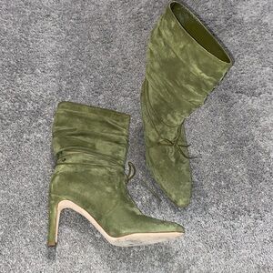 Green suede booties